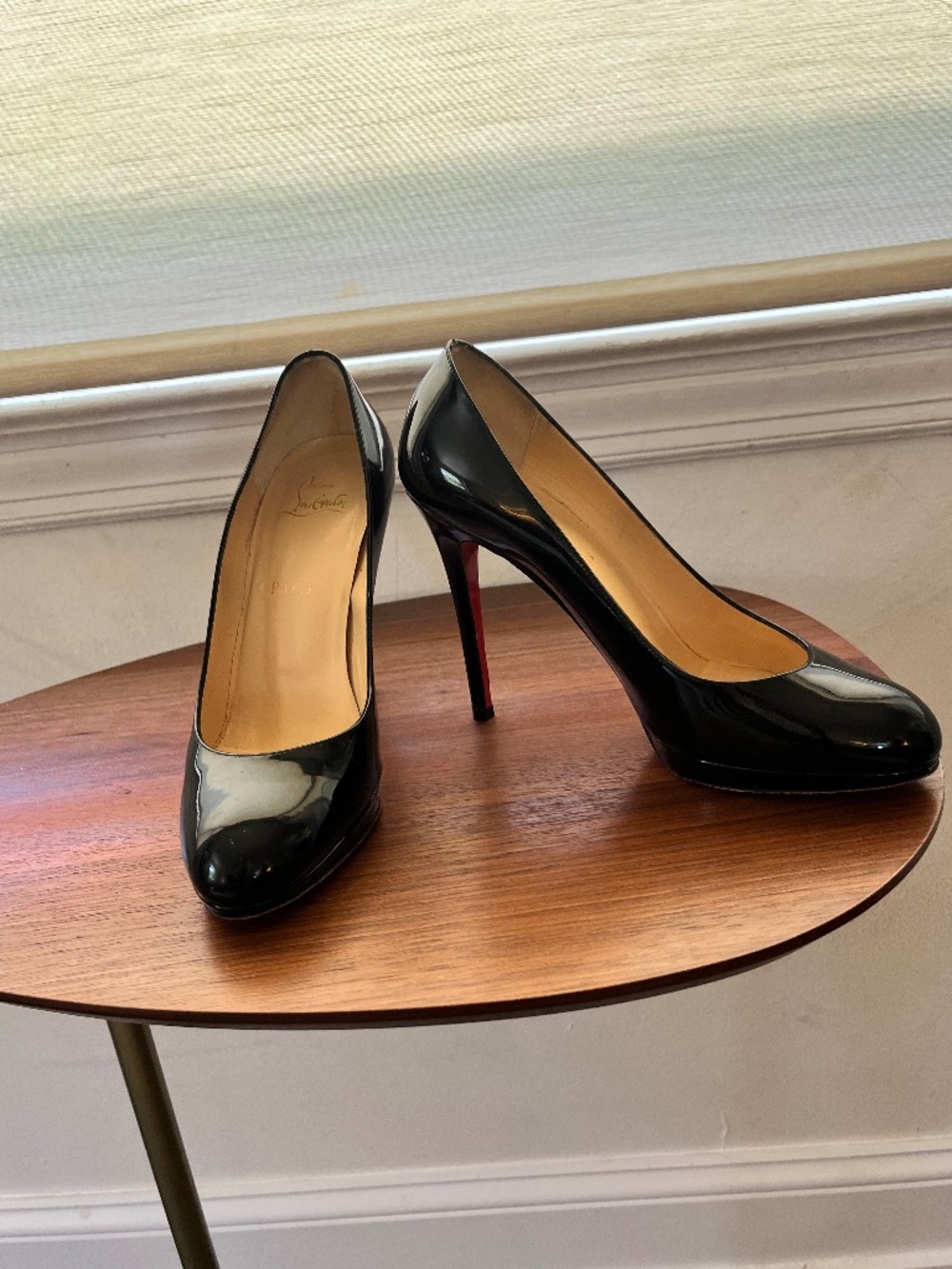 Christian Louboutin Bianca Black Patent Leather Platform Pumps 38.5